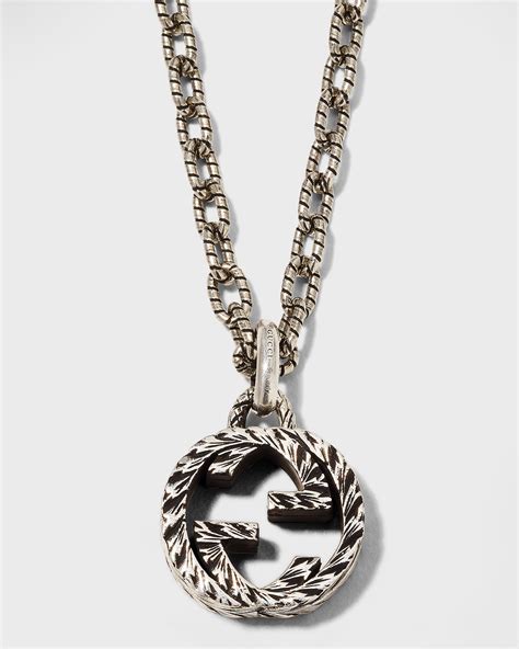 gucci interlocking g necklace mens|Gucci interlocking g silver pendant.